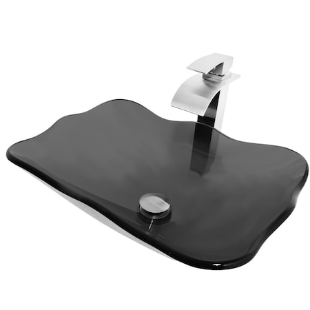 Novatto Clear Rectangular Glass Vessel Sink and Eclipse Faucet in Brushed Nickel NSFC-317G136BN